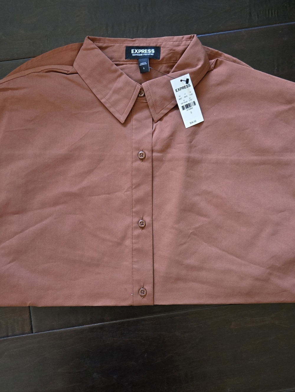 NEW Express Boyfriend Portofino Stretch Cotton Poplin Oversized Shirt Brown - S - Picture 4 of 8